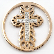 Fashion Interchangeable Cross Coin Plate with White Zirconia